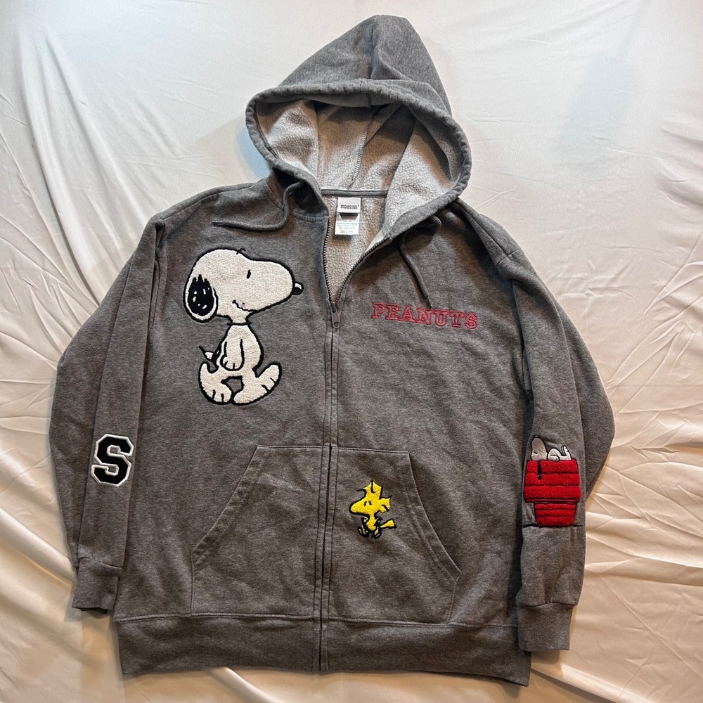 Peanuts Snoopy Woodstock Full Zip Hoodie Heather Charcoal Gray PNSJF11-4L16 L